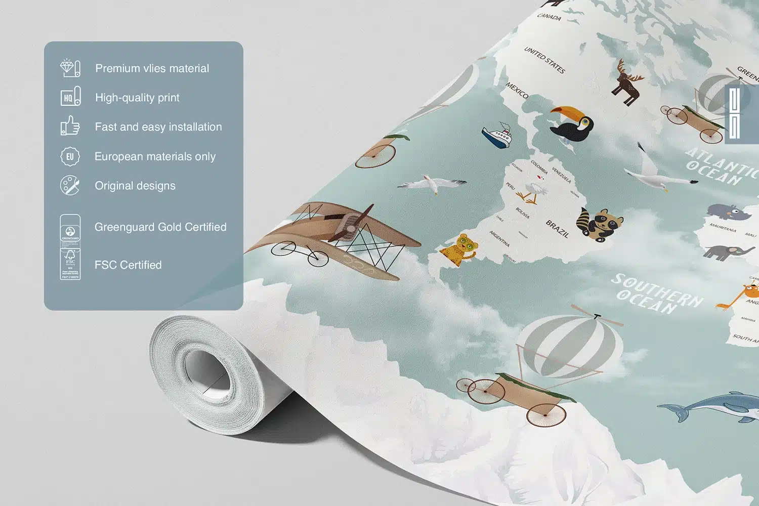 Custom Size Wall Mural Animals World Map | Premium Non-Woven Wallpaper | FT5P3091 4
