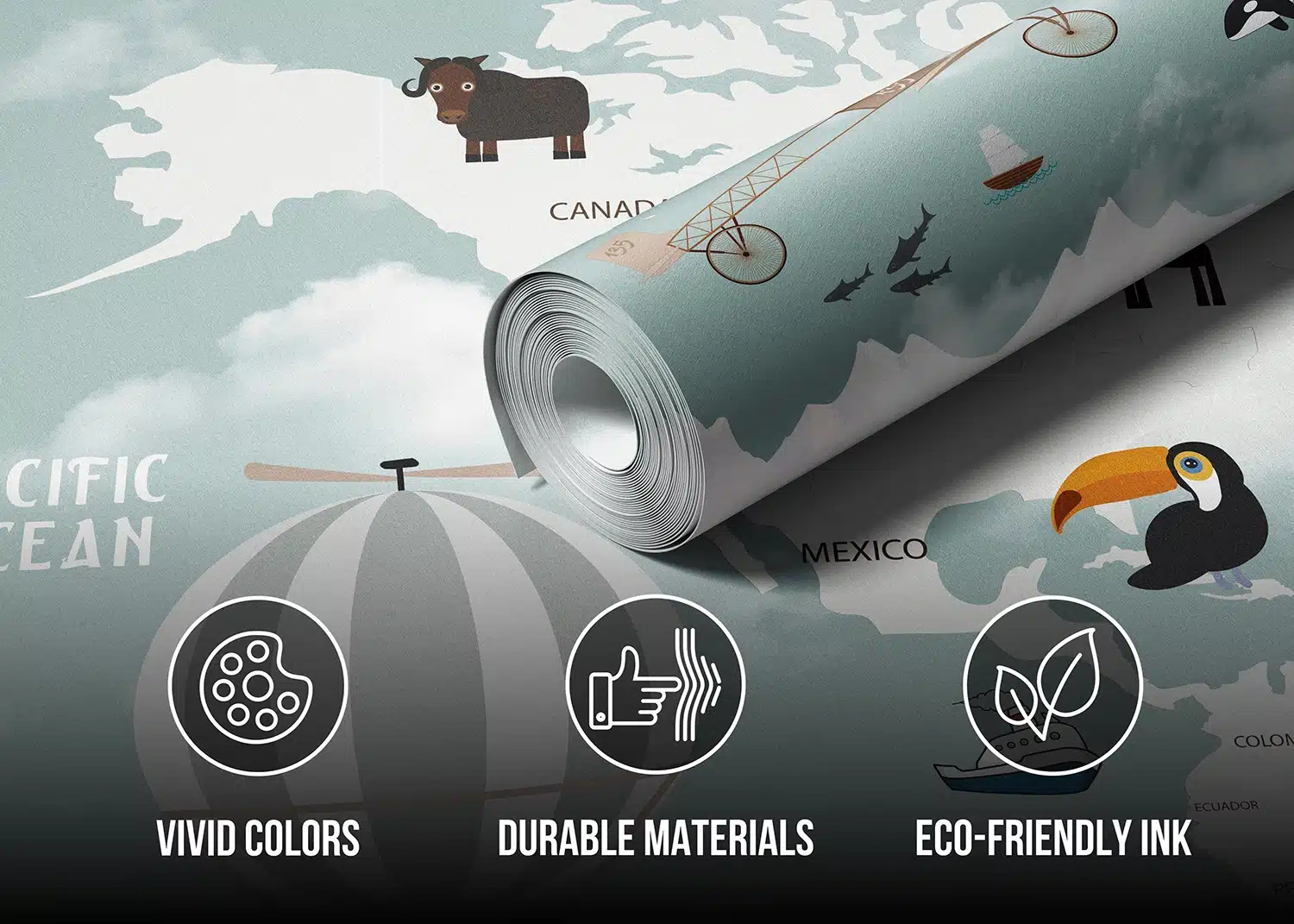 Custom Size Wall Mural Animals World Map | Premium Non-Woven Wallpaper | FT5P3091 3