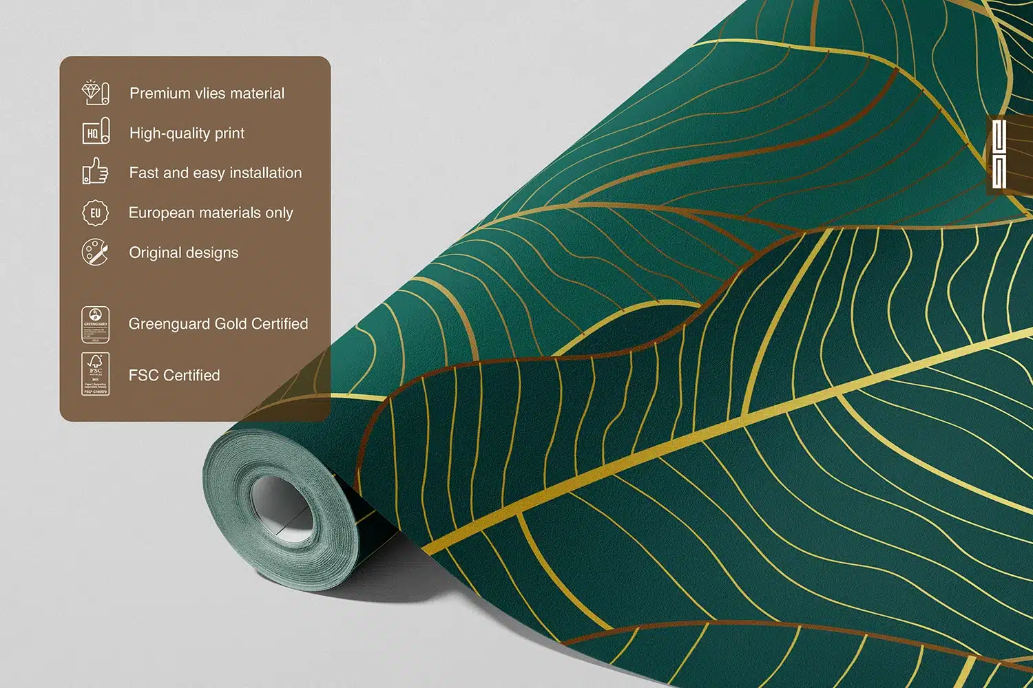 Custom Size Wall Mural Emerald Leaves | Premium Non-Woven Wallpaper | FT5P352005 5