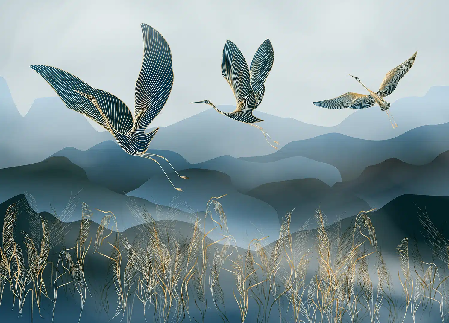 Cranes in the Fog | Made-to-Measure Wallpaper | Wallever | FT5P 352017