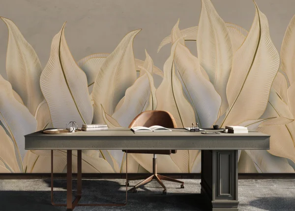 Custom Size Wall Mural Beige - Golden Palms | Premium Non-Woven Wallpaper | FT5P 352091