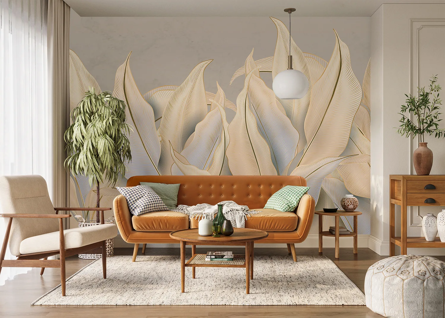 Custom Size Wall Mural Beige - Golden Palms | Premium Non-Woven Wallpaper | FT5P 352091 3