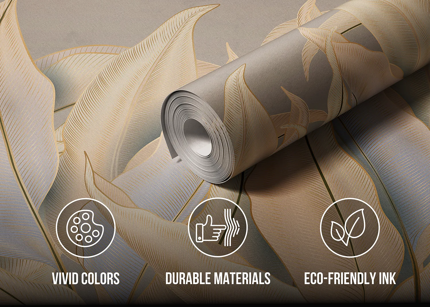 Custom Size Wall Mural Beige - Golden Palms | Premium Non-Woven Wallpaper | FT5P 352091 4