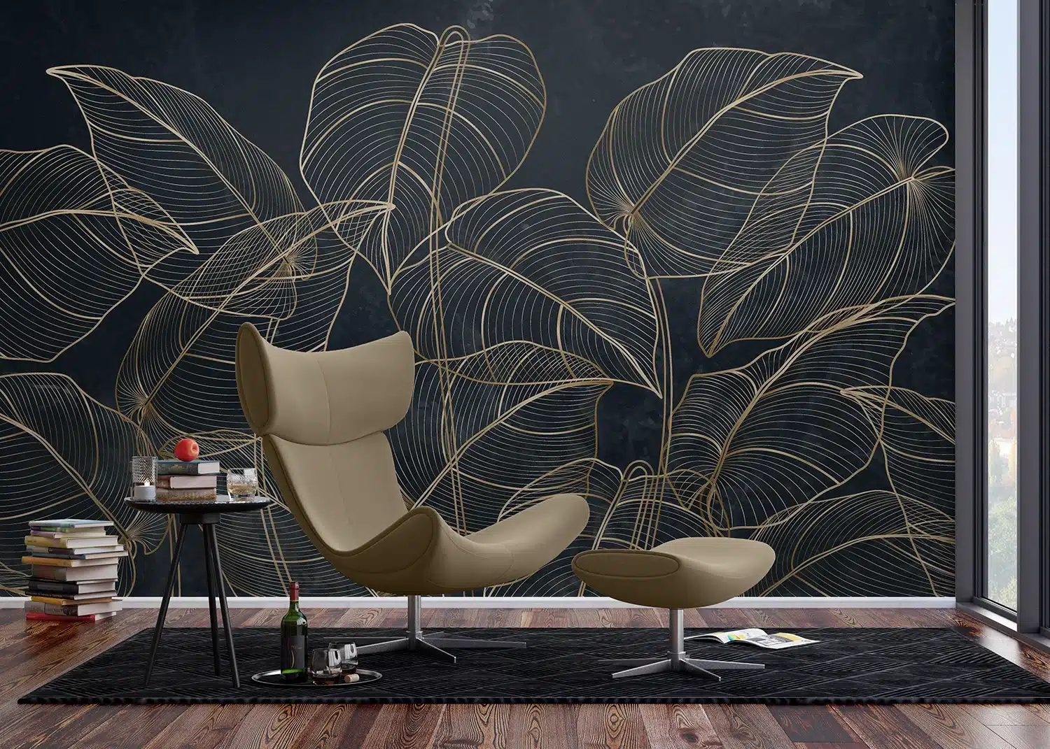 Golden Botanical Lines | Made-to-Measure Wallpaper | Wallever | FT5P 352095 2