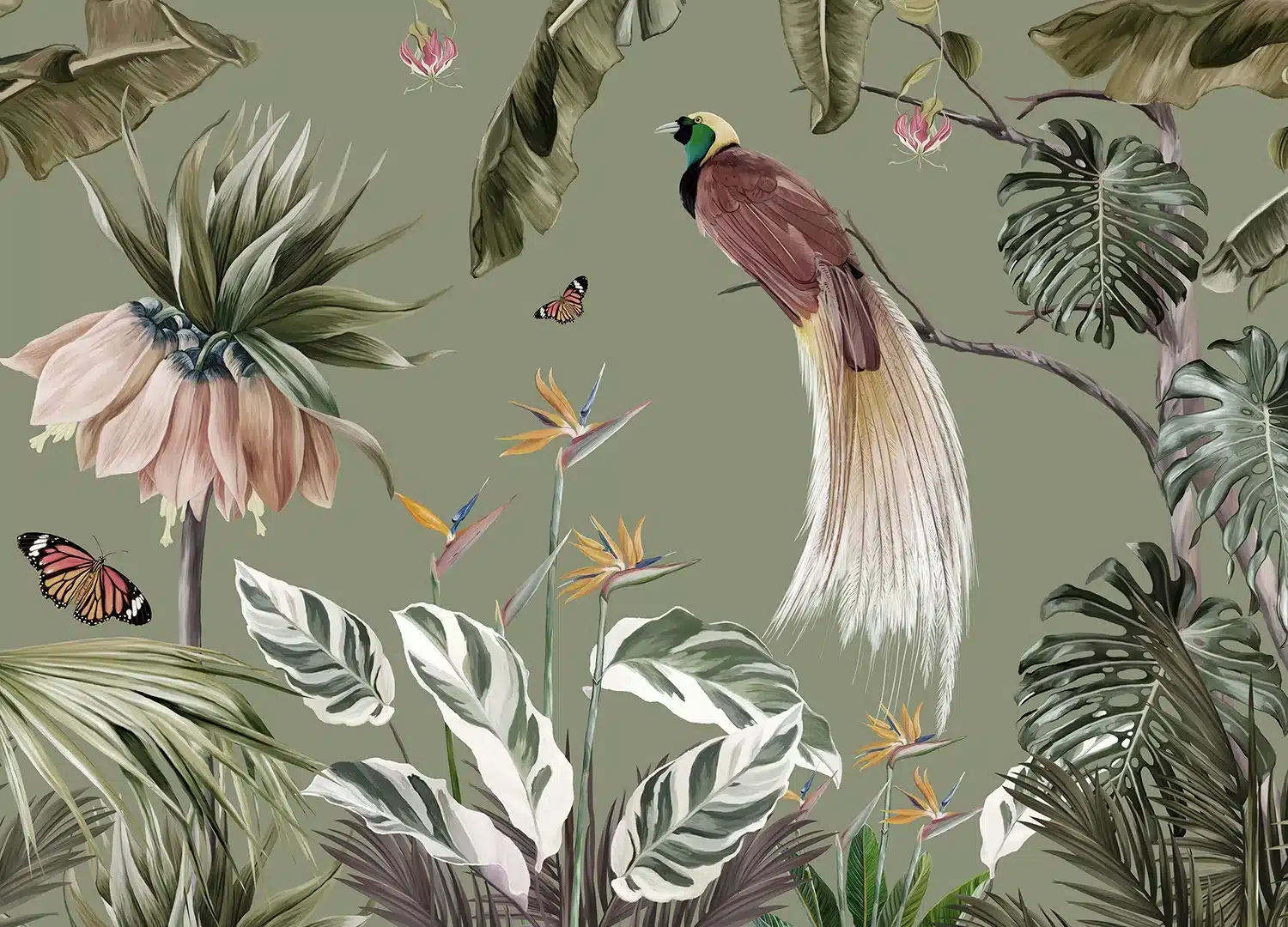 Custom Size Wall Mural PeacocKin the Jungle | Premium Non-Woven Wallpaper | FT5P352171