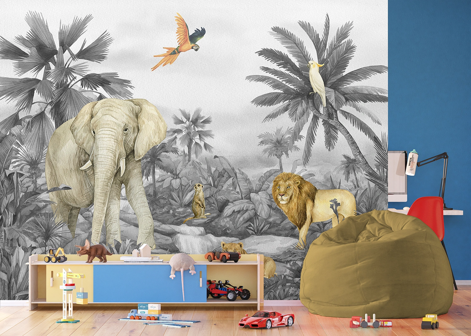 Custom Size Wall Mural Faded Jungle Elephant | Premium Non-Woven Wallpaper | FT5P352175 3