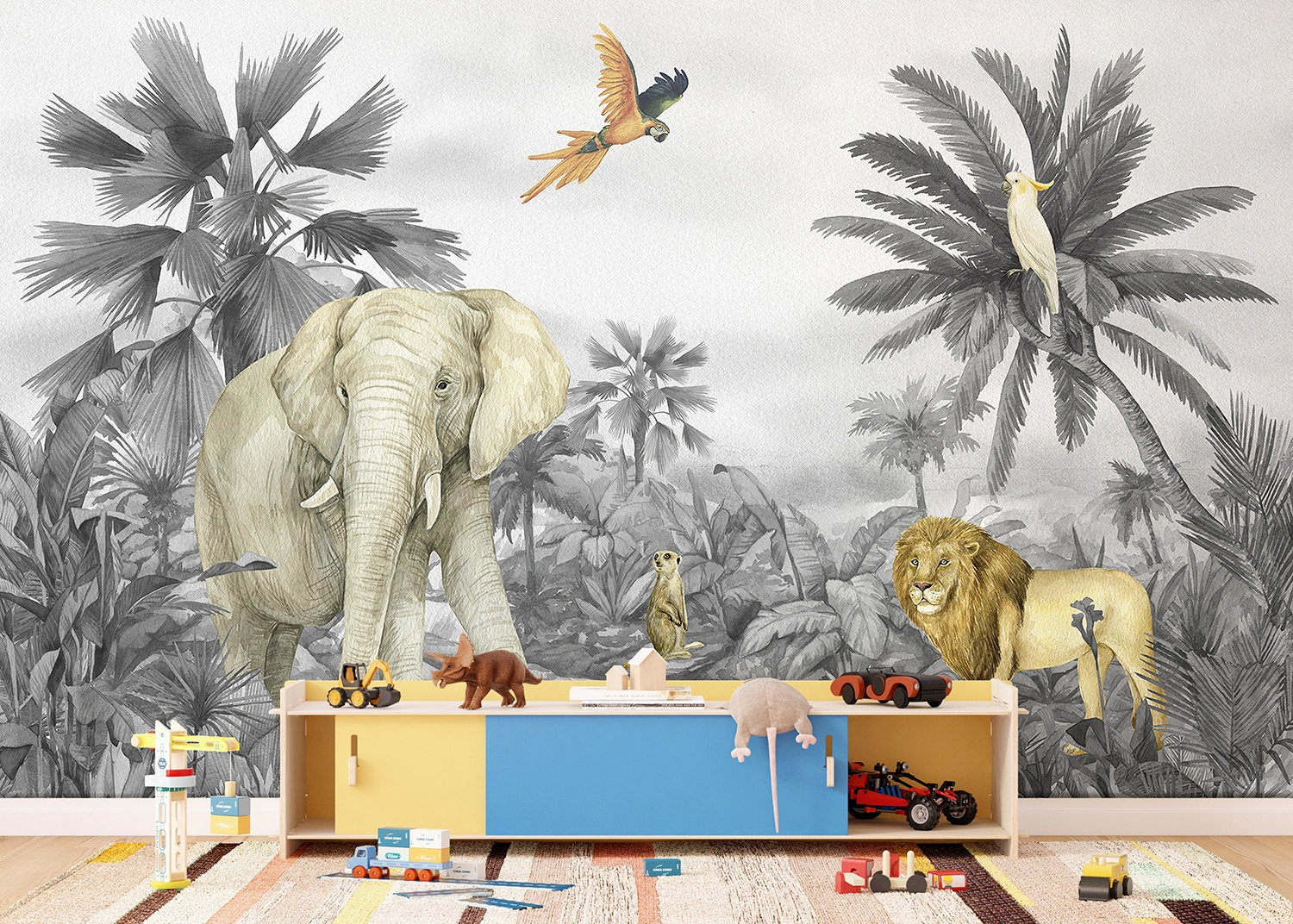 Custom Size Wall Mural Faded Jungle Elephant | Premium Non-Woven Wallpaper | FT5P352175 2