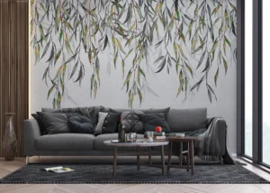 Wall Mural Hanging Grey Watercolor Leaves, 375 x 270 cm, FT5P 352227