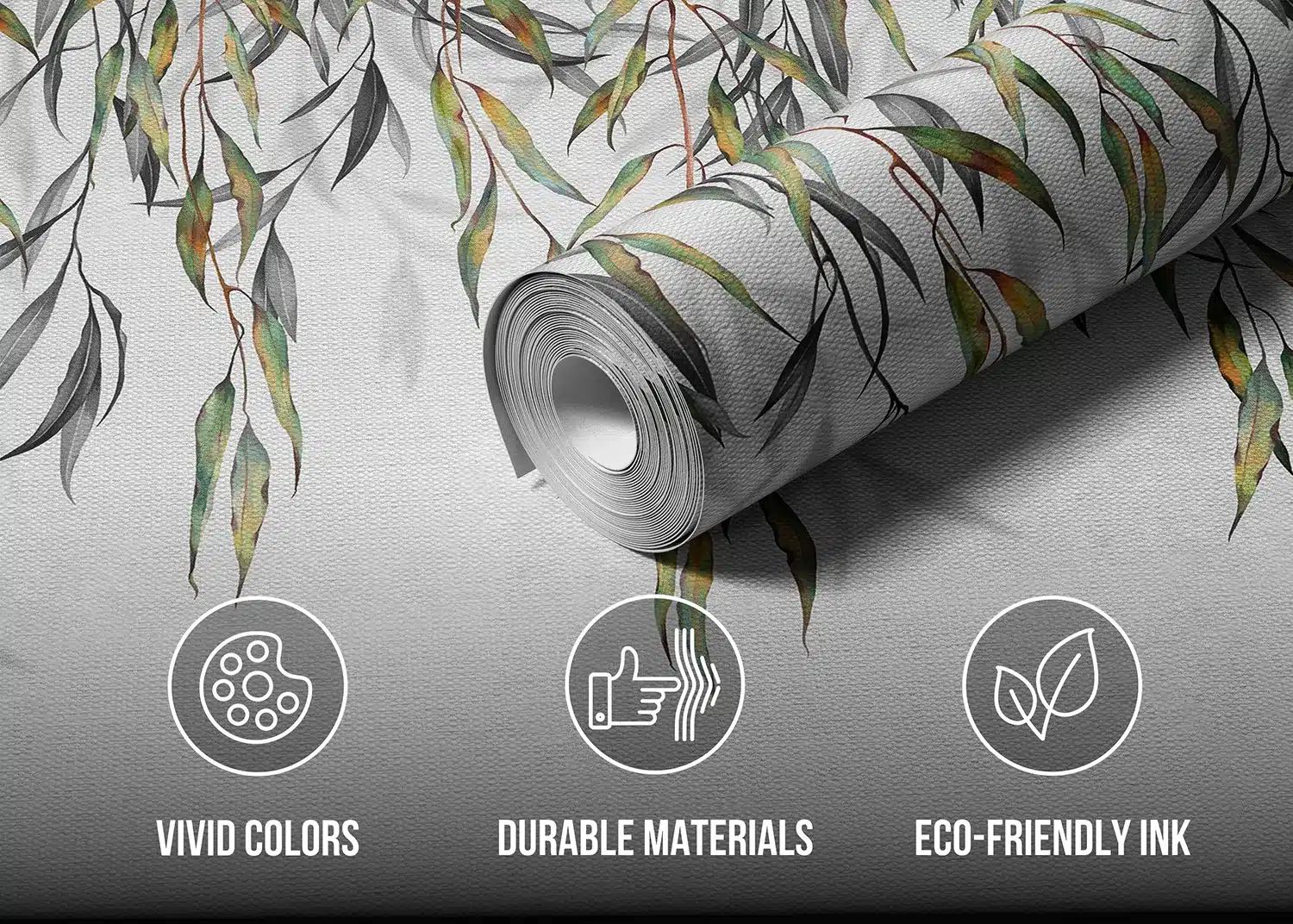 Custom Size Wall Mural Hanging Grey Watercolor Leaves | Premium Non-Woven Wallpaper | FT5P352227 3