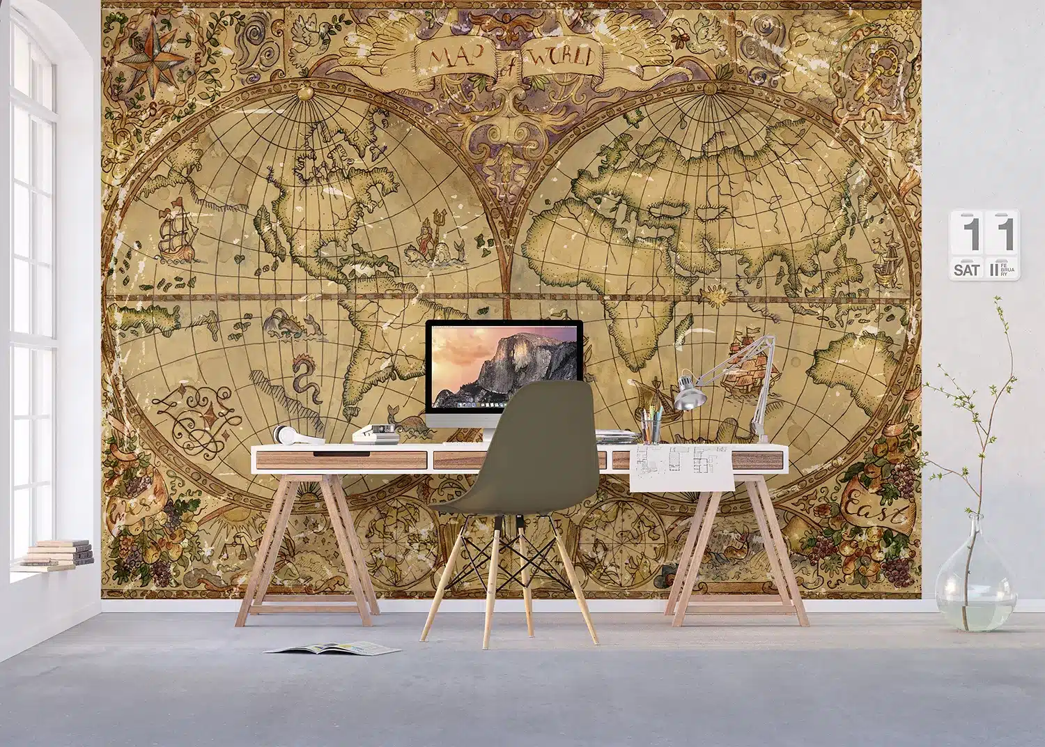 Custom Size Wall Mural Vintage Map | Premium Non-Woven Wallpaper | FT5P352243