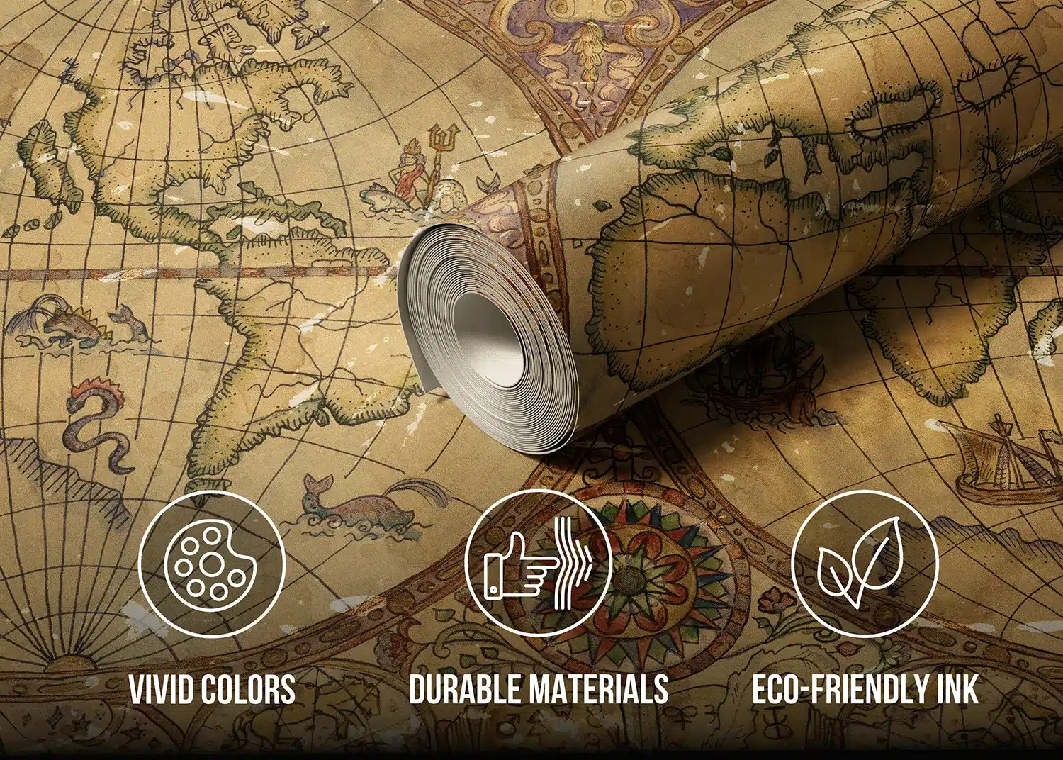 Custom Size Wall Mural Vintage Map | Premium Non-Woven Wallpaper | FT5P352243 3