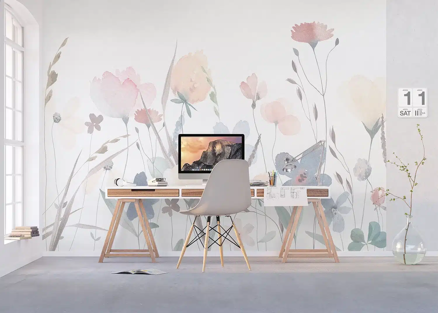 Custom Size Wall Mural Watercolor Sandy Florals | Premium Non-Woven Wallpaper | FT5P352261 5