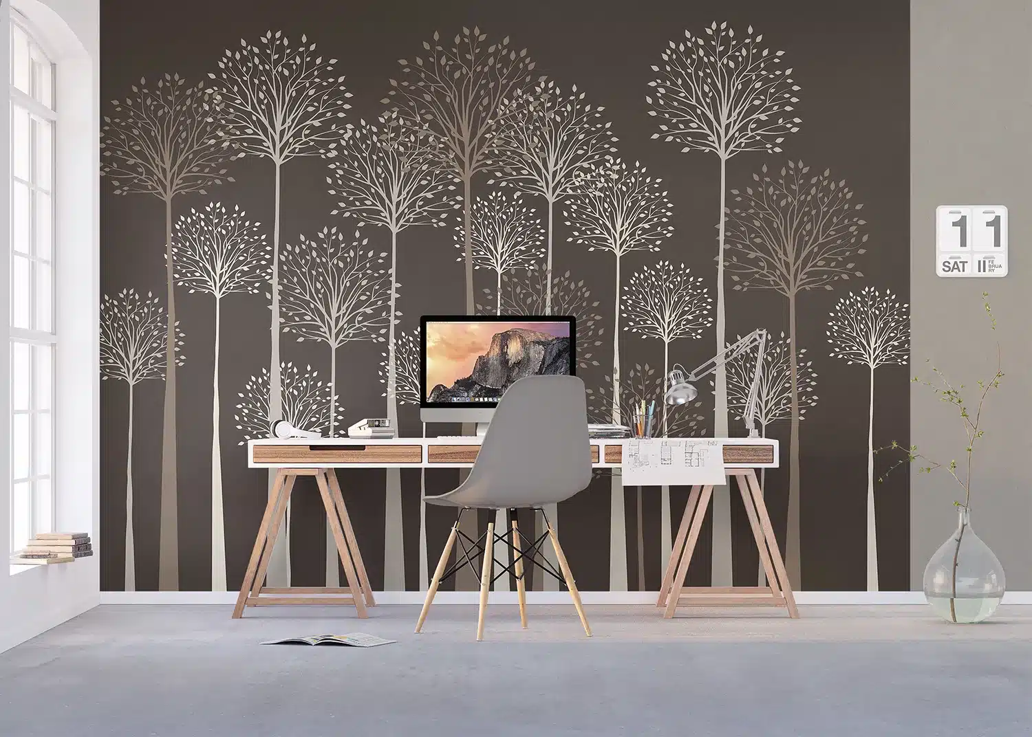 Custom Size Wall Mural Tall Trees on Grey | Premium Non-Woven Wallpaper | FT5P352275 4