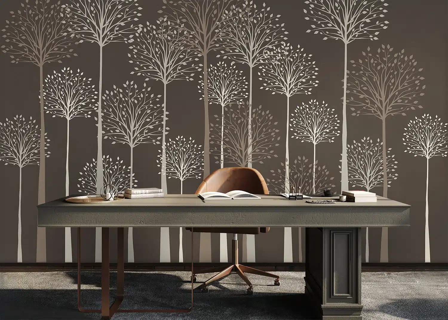 Custom Size Wall Mural Tall Trees on Grey | Premium Non-Woven Wallpaper | FT5P352275 3