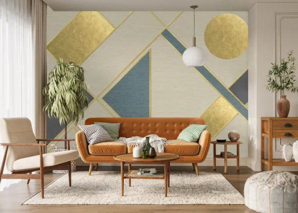 Custom Size Wall Mural Golden Geometry | Premium Non-Woven Wallpaper | FT5P 352315
