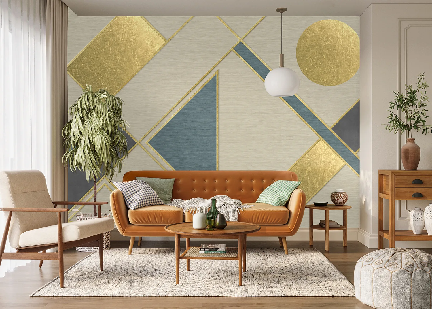 Custom Size Wall Mural Golden Geometry | Premium Non-Woven Wallpaper | FT5P 352315