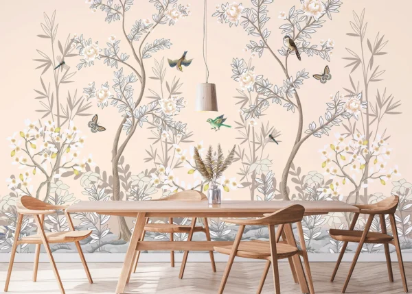 Custom Size Wall Mural Chinoiserie Birds | Premium Non-Woven Wallpaper | FT5P 352365