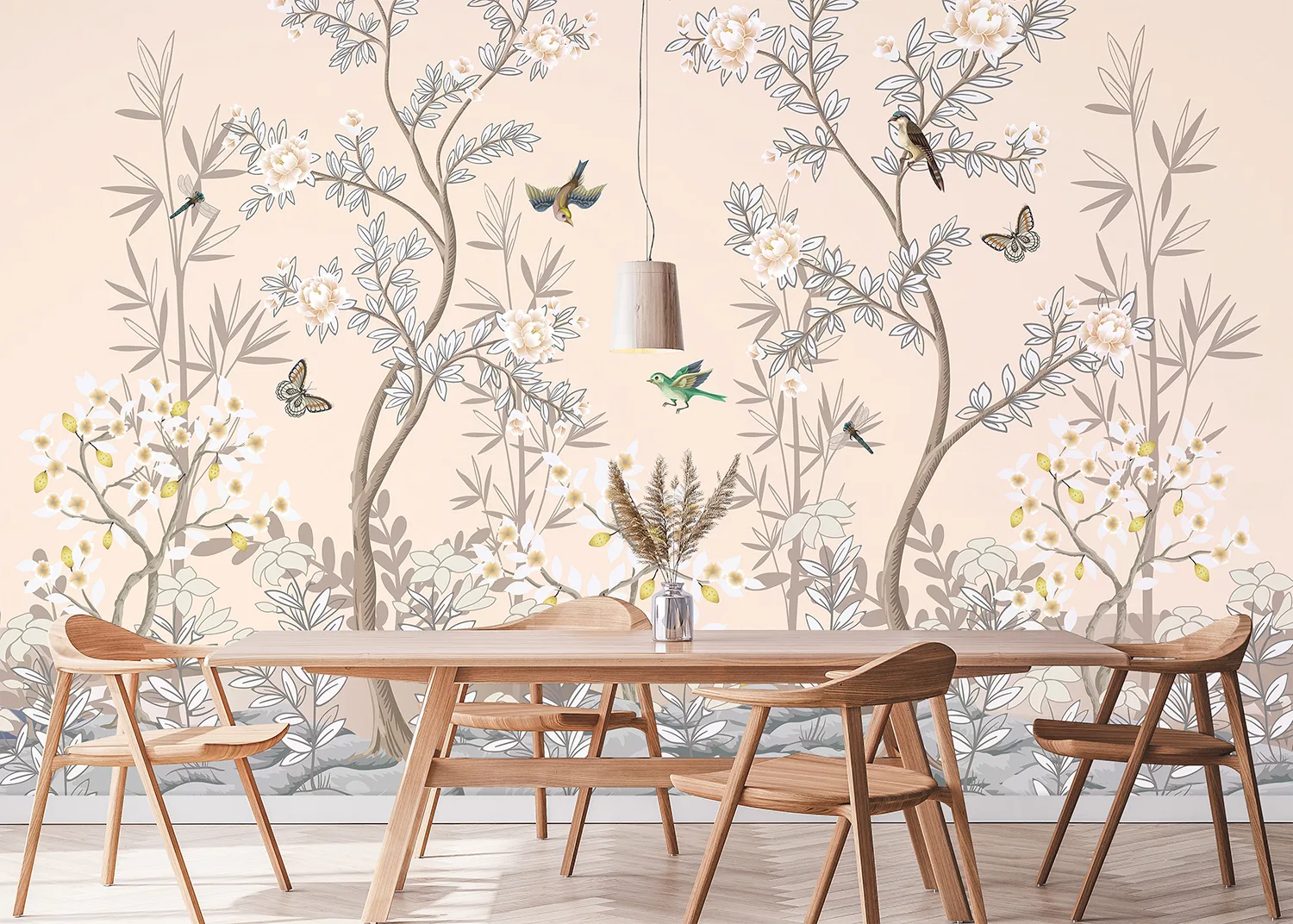 Custom Size Wall Mural Chinoiserie Birds | Premium Non-Woven Wallpaper | FT5P 352365