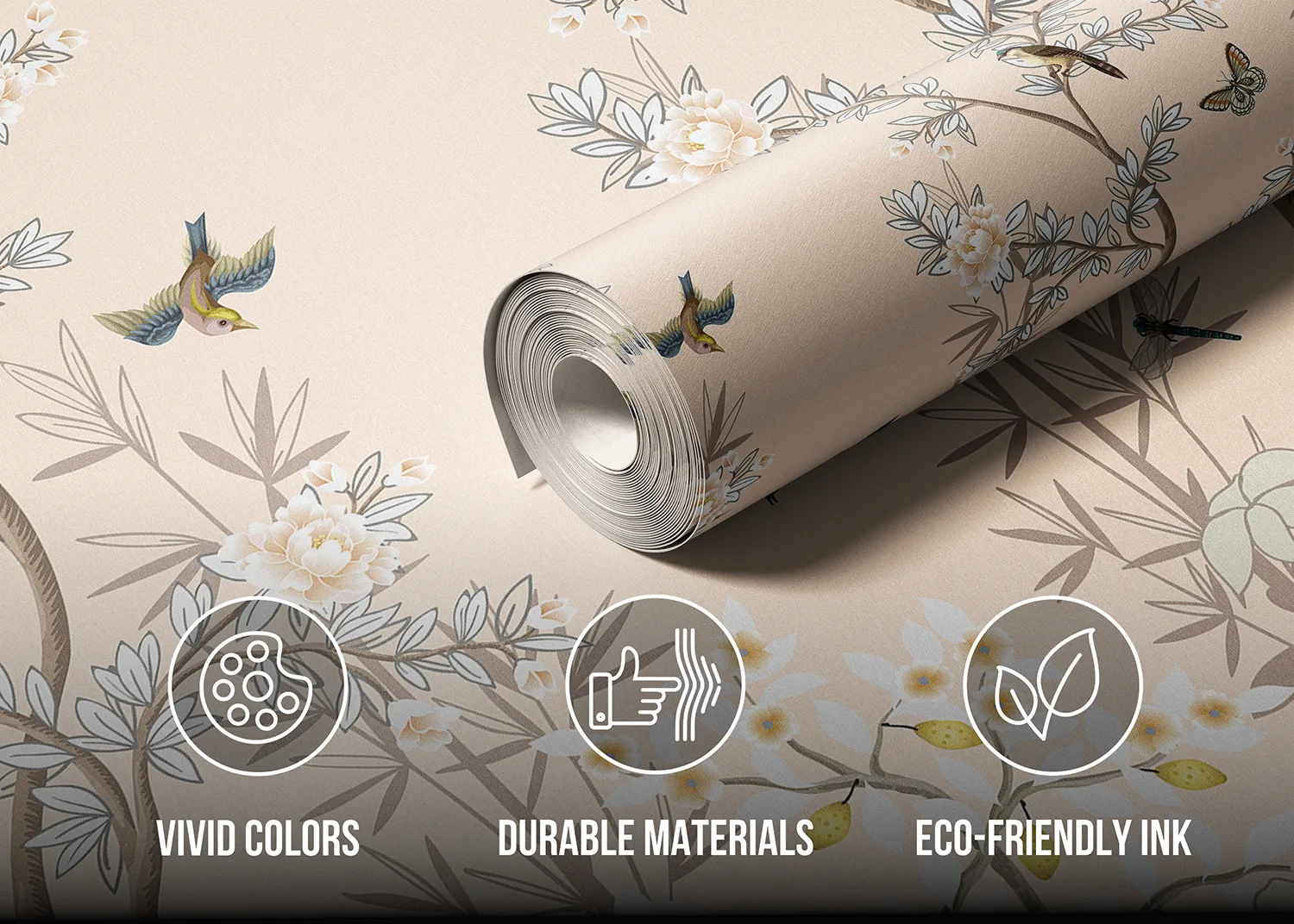 Custom Size Wall Mural Chinoiserie Birds | Premium Non-Woven Wallpaper | FT5P 352365 2