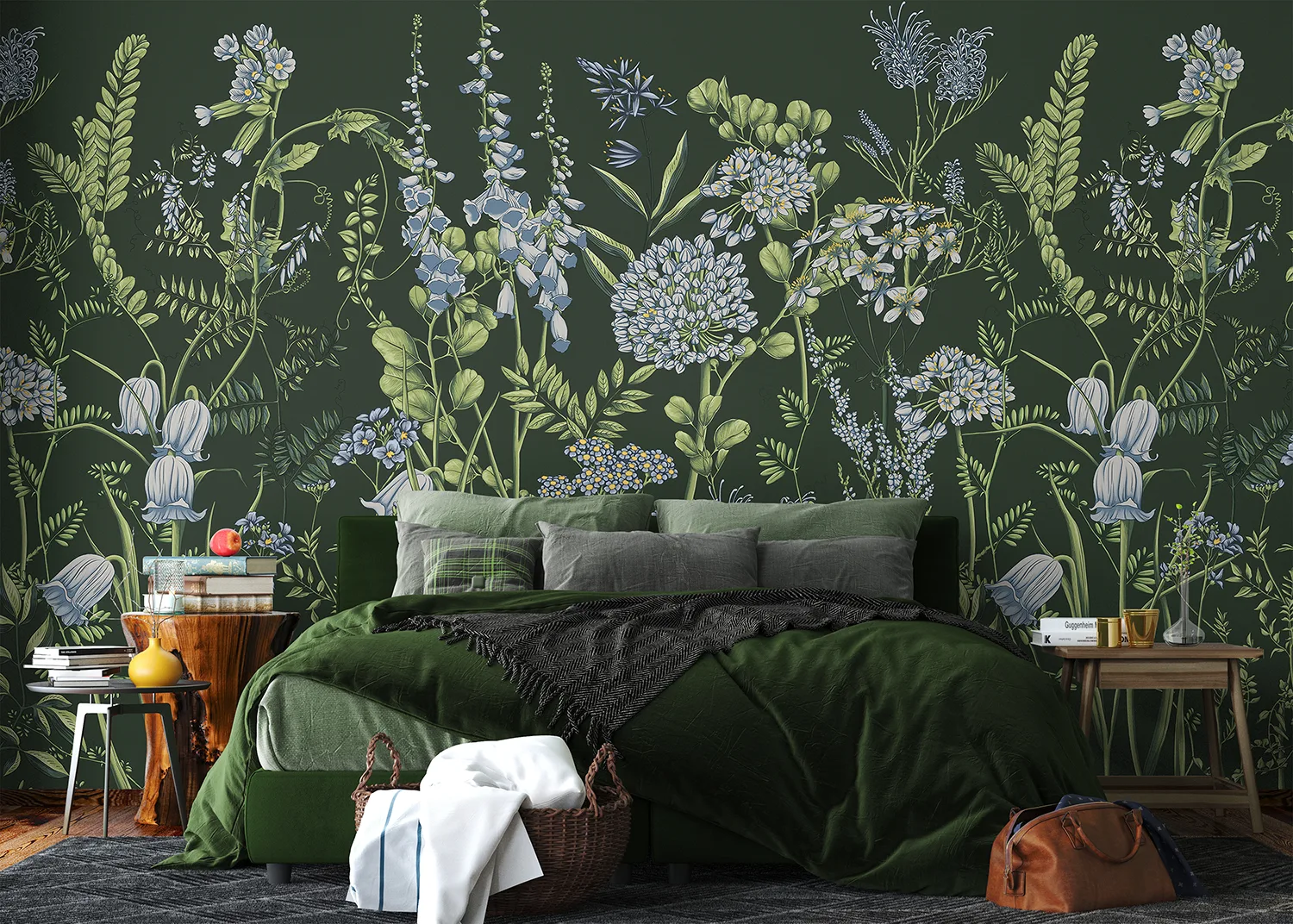 Custom Size Wall Mural Vetch Flowers on Olive Green | Premium Non-Woven Wallpaper | FT5P 352403 2