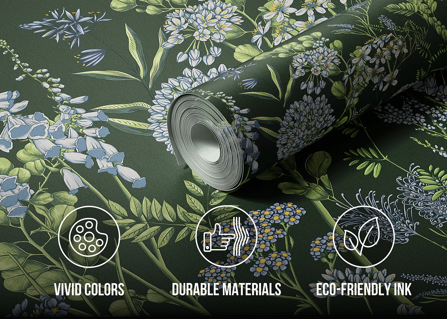 Custom Size Wall Mural Vetch Flowers on Olive Green | Premium Non-Woven Wallpaper | FT5P 352403 3