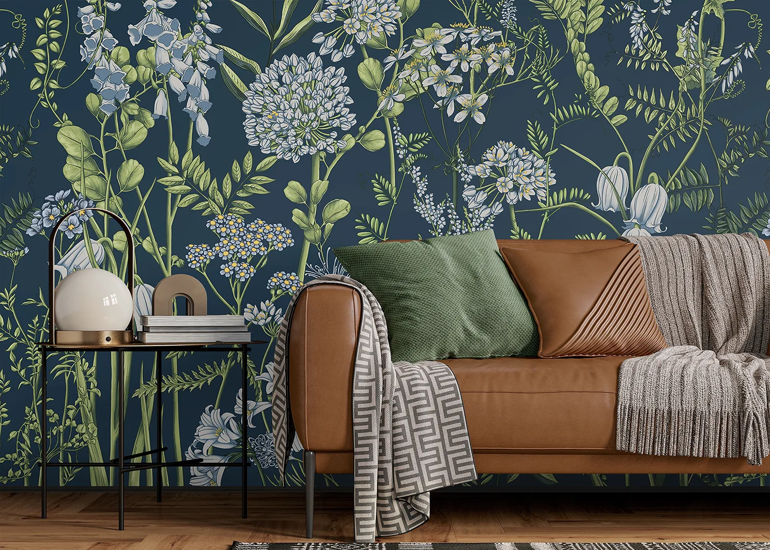 Custom Size Wall Mural Vetch Flowers on Prussian Blue | Premium Non-Woven Wallpaper | FT5P 352407 2