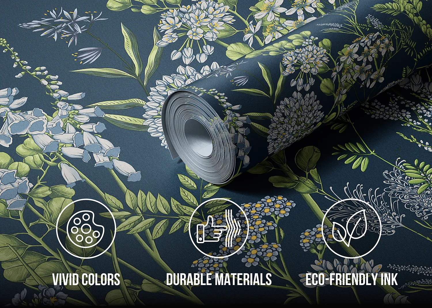 Custom Size Wall Mural Vetch Flowers on Prussian Blue | Premium Non-Woven Wallpaper | FT5P 352407 3