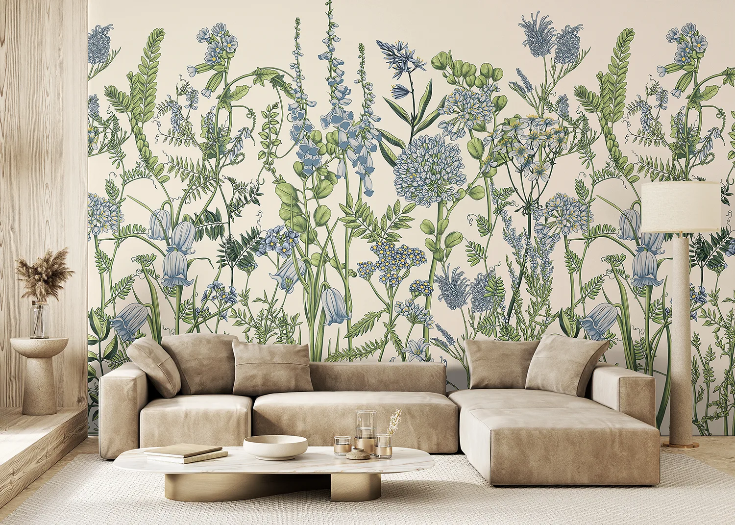 Custom Size Wall Mural Vetch Flowers on Beige | Premium Non-Woven Wallpaper | FT5P 352411 3