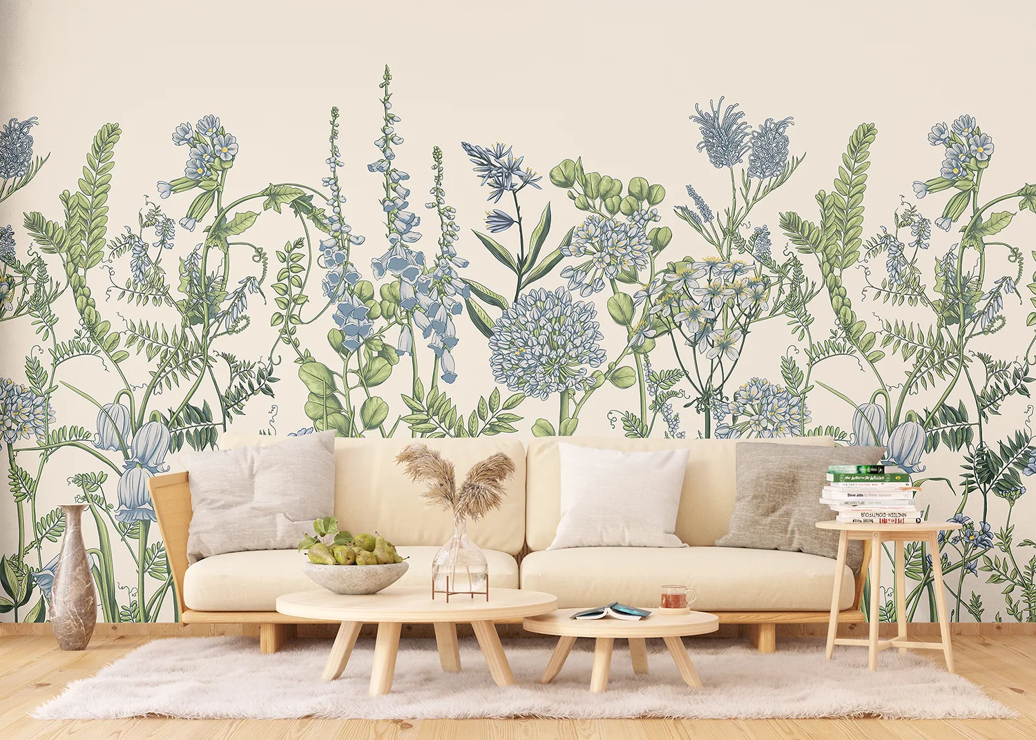 Custom Size Wall Mural Vetch Flowers on Beige | Premium Non-Woven Wallpaper | FT5P 352411 2