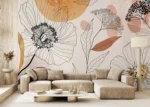 Custom Size Wall Mural Boho Garden Sketch | Premium Non-Woven Wallpaper | FT5P 352431