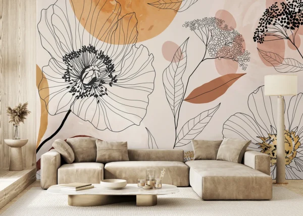 Custom Size Wall Mural Boho Garden Sketch | Premium Non-Woven Wallpaper | FT5P 352431