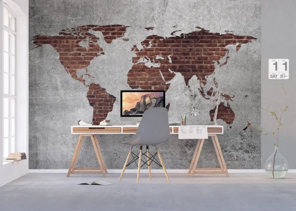 Custom Size Wall Mural Industrial World Map | Premium Non-Woven Wallpaper | FT5P 352459