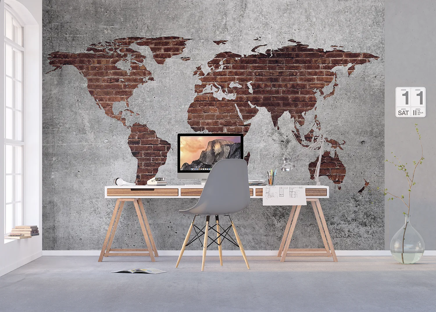Custom Size Wall Mural Industrial World Map | Premium Non-Woven Wallpaper | FT5P 352459