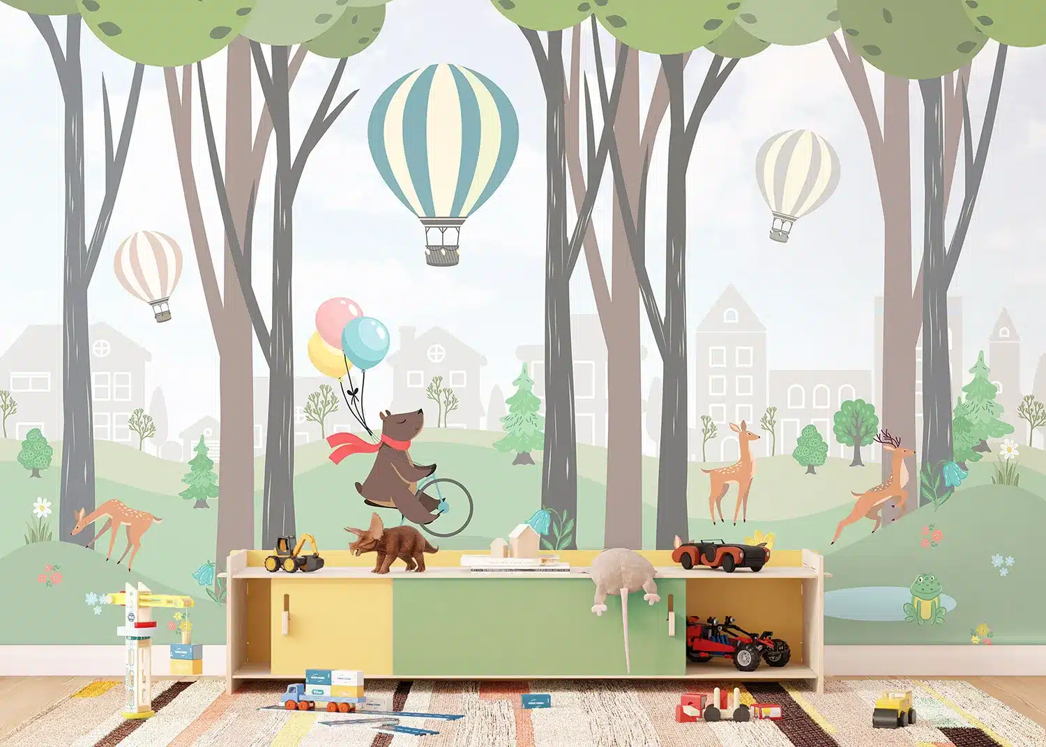 Custom Size Wall Mural Bear with Balloons | Premium Non-Woven Wallpaper | FT5P3095 2