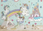 Custom Size Wall Mural Blue Unicorns in the Sky | Premium Non-Woven Wallpaper | FTD5P 352025