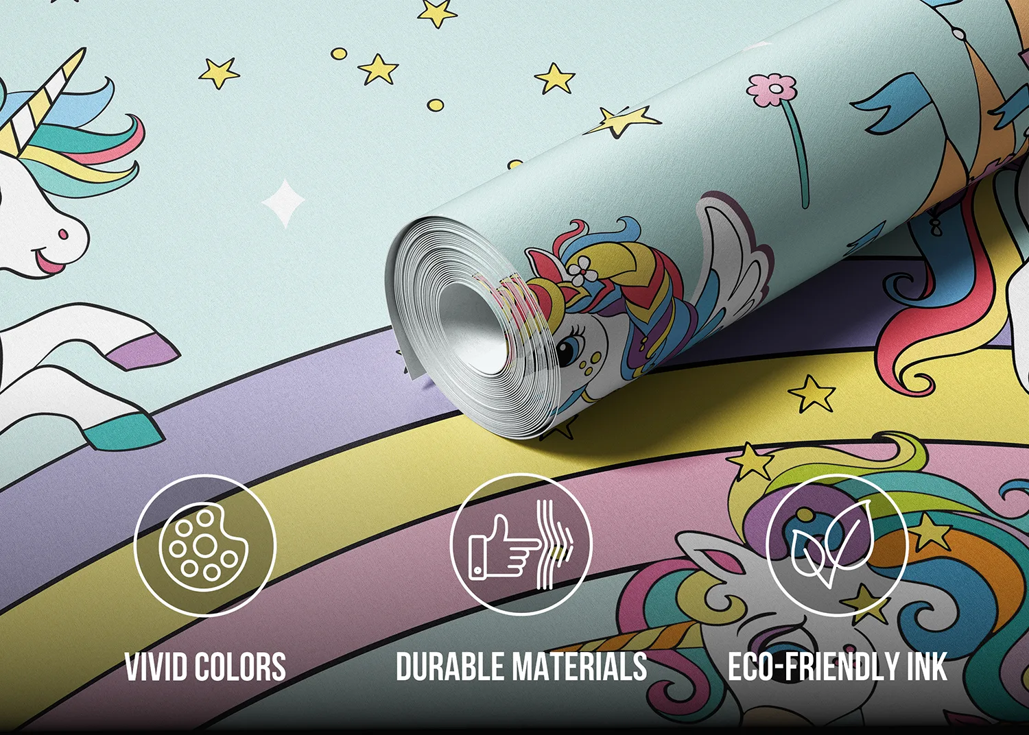 Custom Size Wall Mural Blue Unicorns in the Sky | Premium Non-Woven Wallpaper | FTD5P 352025 2