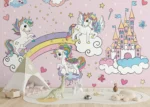 Custom Size Wall Mural Pink Unicorns in the Sky | Premium Non-Woven Wallpaper | FTD5P 352037