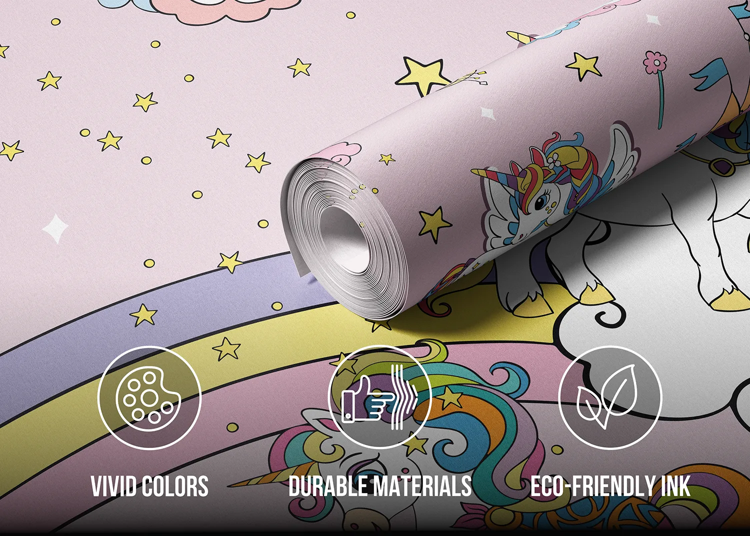 Custom Size Wall Mural Pink Unicorns in the Sky | Premium Non-Woven Wallpaper | FTD5P 352037 2