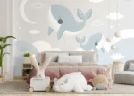 Custom Size Wall Mural Skyward Whales | Premium Non-Woven Wallpaper | FTD5P 352065