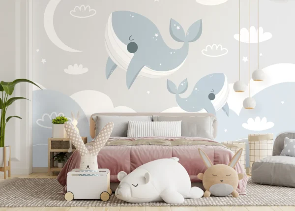 Custom Size Wall Mural Skyward Whales | Premium Non-Woven Wallpaper | FTD5P 352065