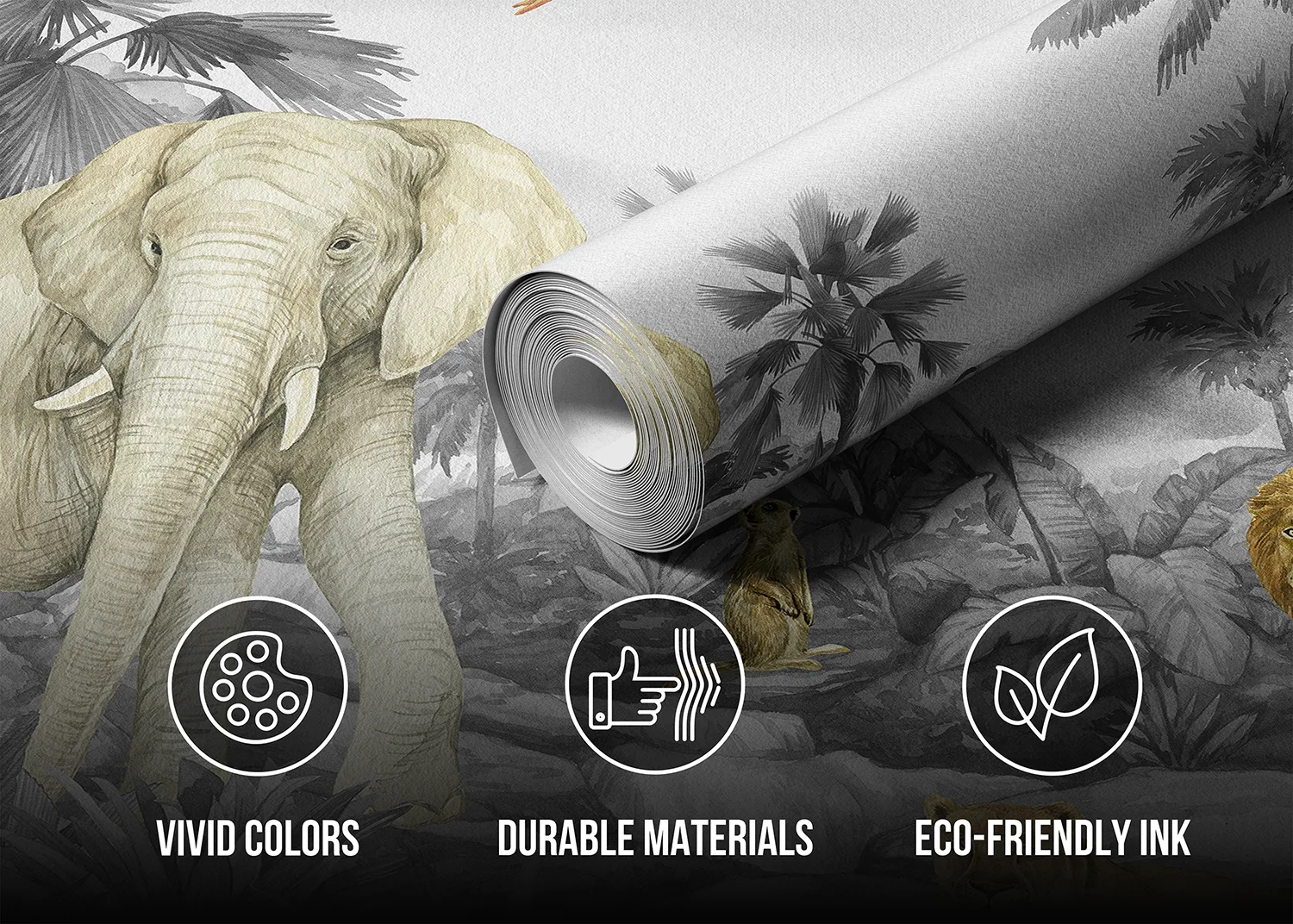 Custom Size Wall Mural Faded Jungle Elephant | Premium Non-Woven Wallpaper | FT5P352175 4