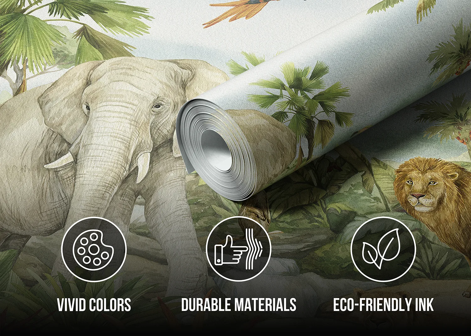 Custom Size Wall Mural Jungle Elephant | Premium Non-Woven Wallpaper | FT5P352177 4