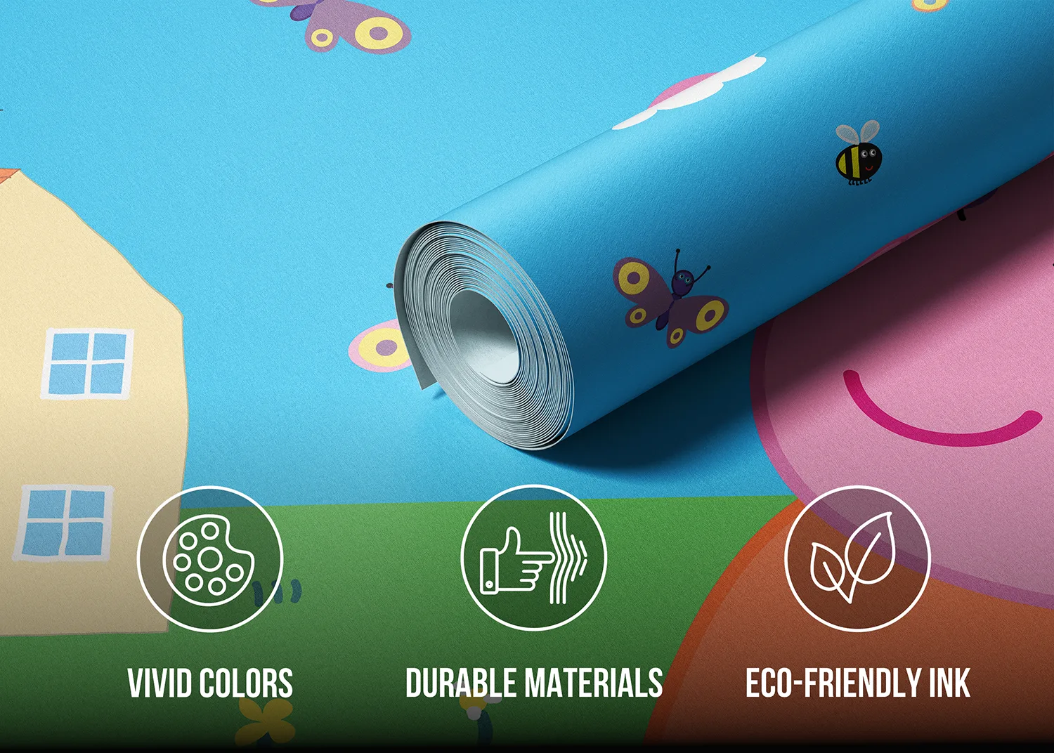 Custom Size Wall Mural Peppa Pig Home | Premium Non-Woven Wallpaper | FTD5P352201 5