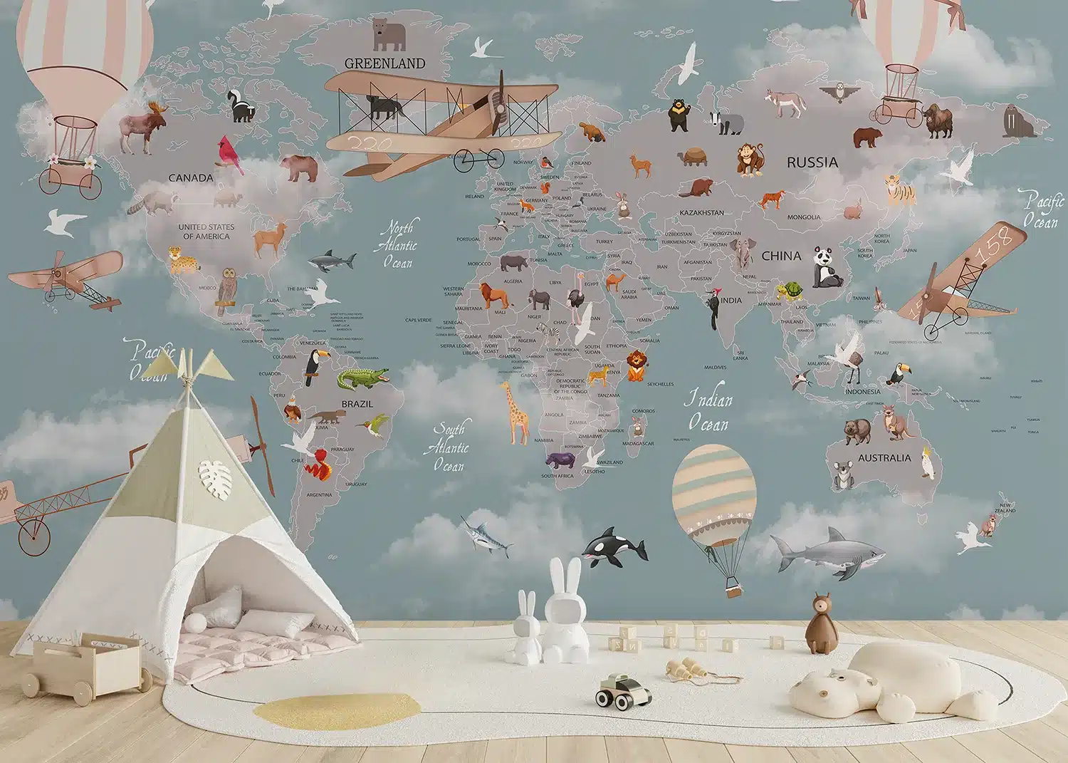 Custom Size Wall Mural Kids' Aeromap | Premium Non-Woven Wallpaper | FTD5P352241 3