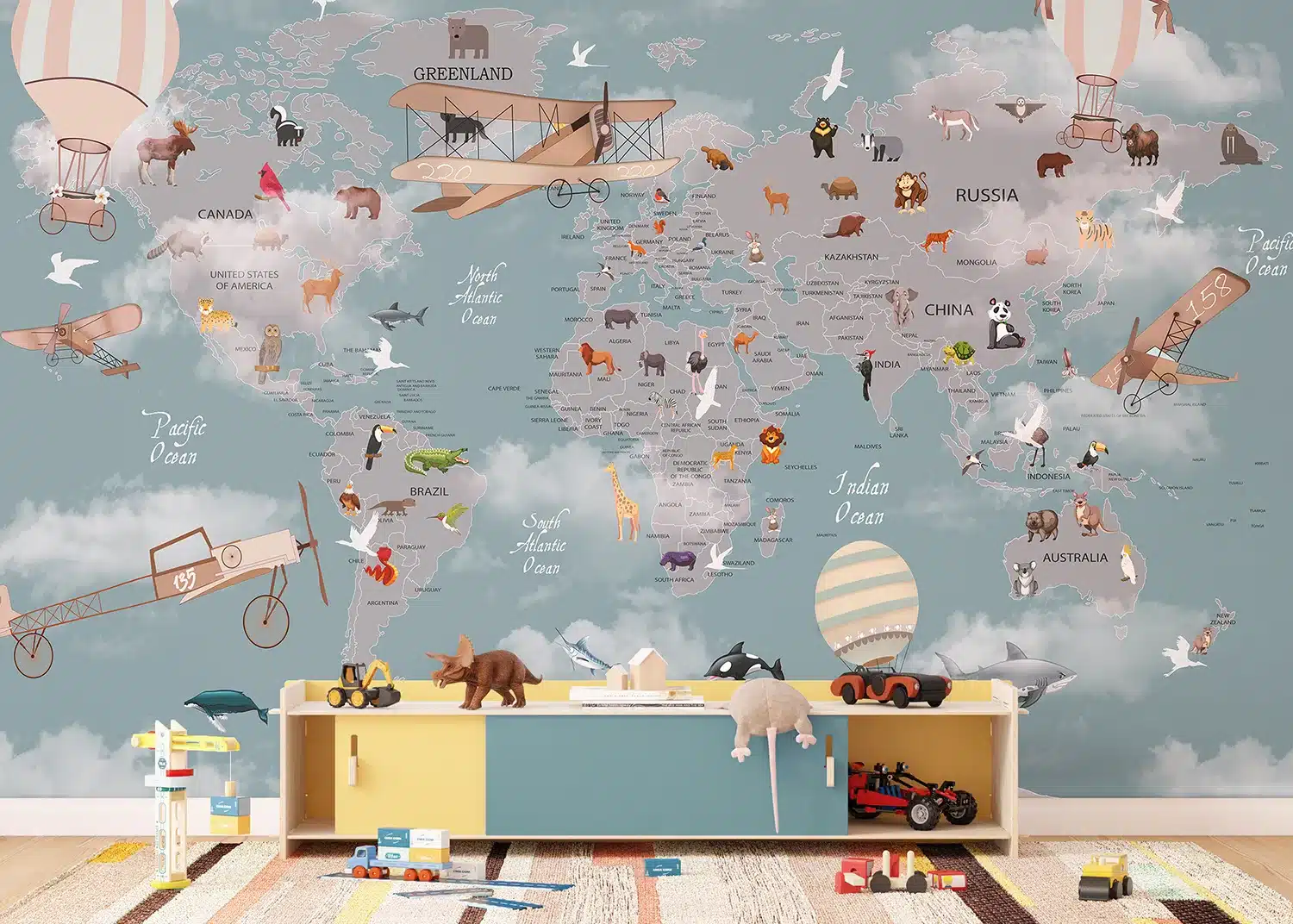 Custom Size Wall Mural Kids' Aeromap | Premium Non-Woven Wallpaper | FTD5P352241