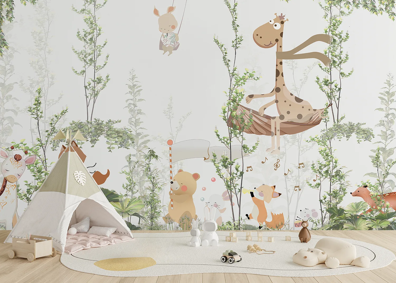 Custom Size Wall Mural Jungle Friends Gathering | Premium Non-Woven Wallpaper | FTD5P 352347 2