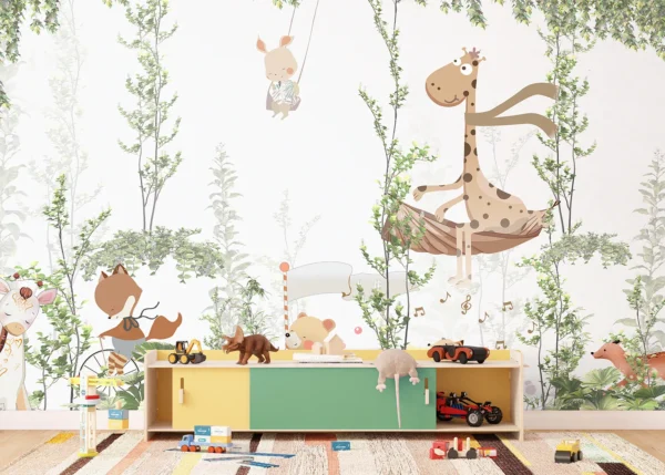 Custom Size Wall Mural Jungle Friends Gathering | Premium Non-Woven Wallpaper | FTD5P 352347