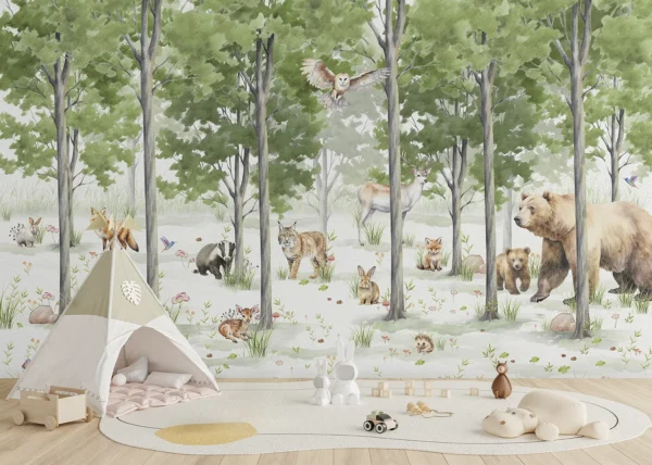 Custom Size Wall Mural Forest Playground | Premium Non-Woven Wallpaper | FTD5P 352351
