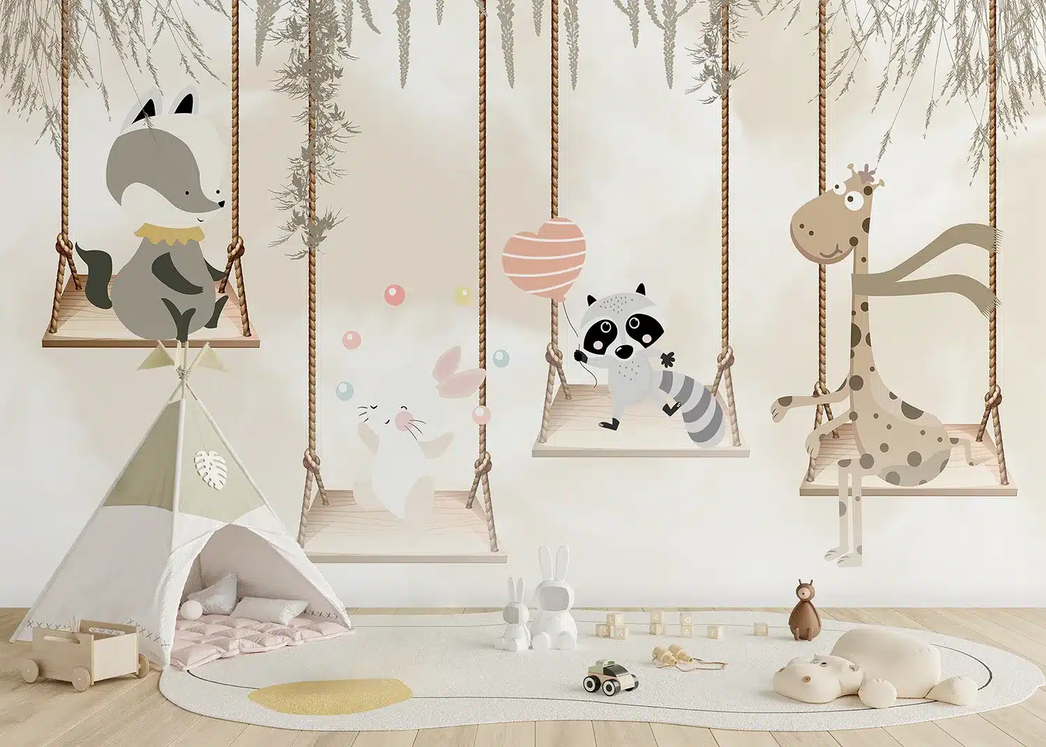 Custom Size Wall Mural Forest Swings | Premium Non-Woven Wallpaper | FTD5P352353 3