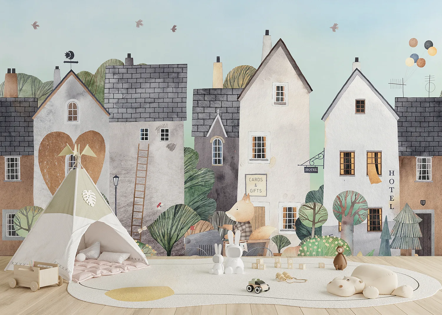 Custom Size Wall Mural Lovely Neighborhood | Premium Non-Woven Wallpaper | FTD5P 352371 3